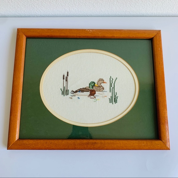 Vintage Mallard Ducks Cross Stitch Framed